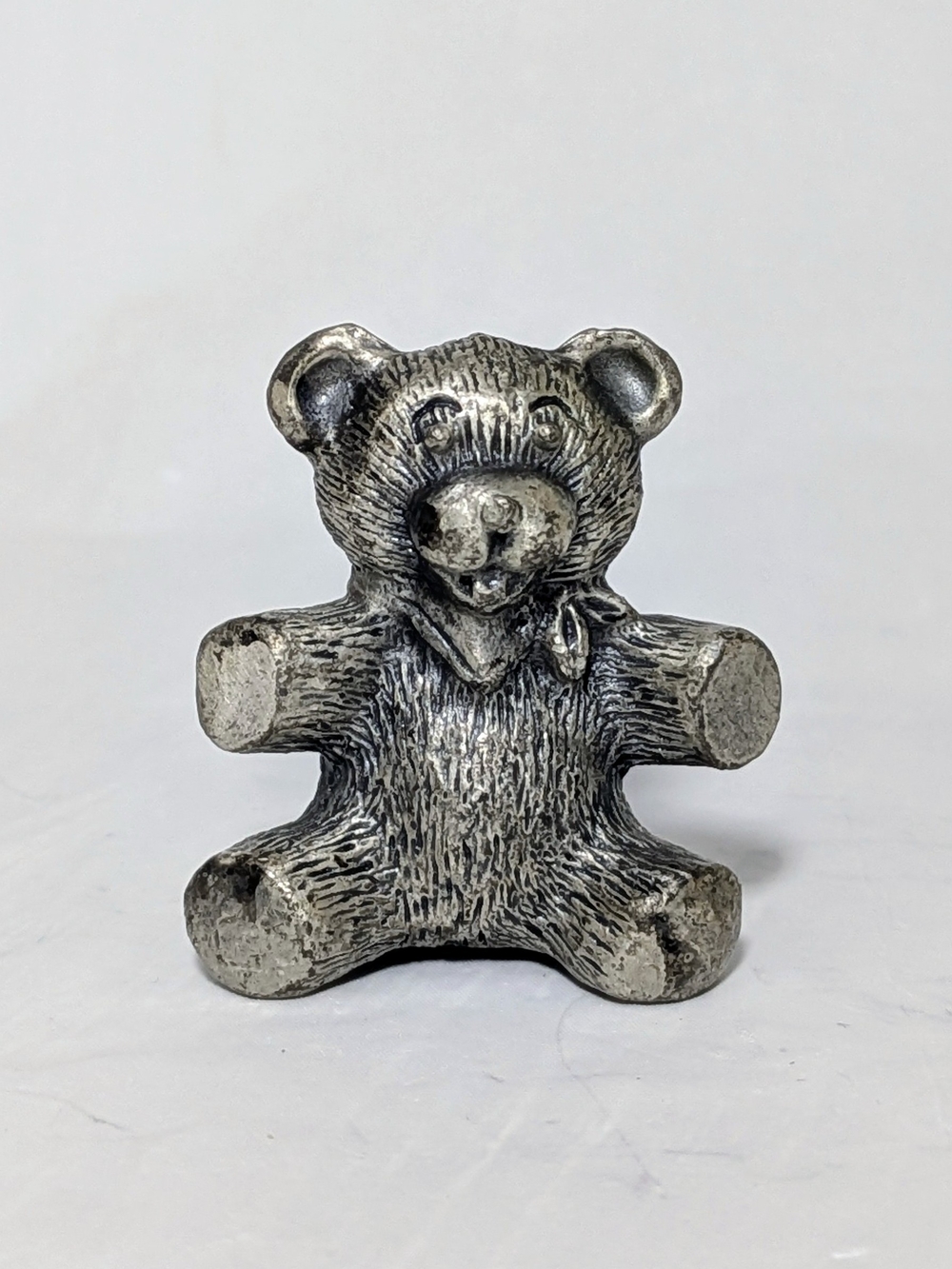 Pewter Teddy Bear Wearing Bow Figurine